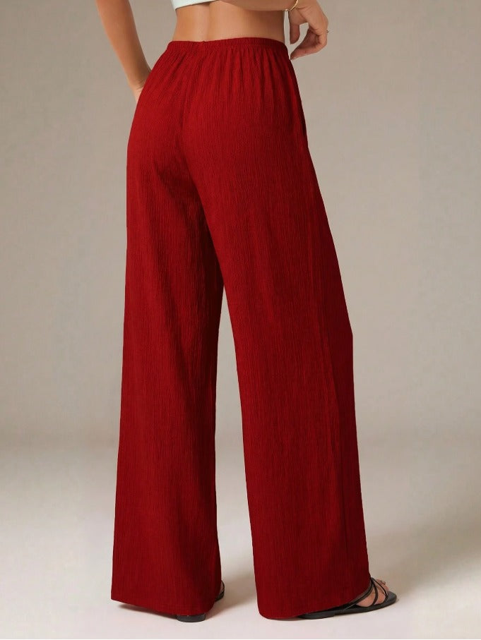 Petite Tie Waist Wide Leg Pants Women's Casual Beach & Lounge Trousers