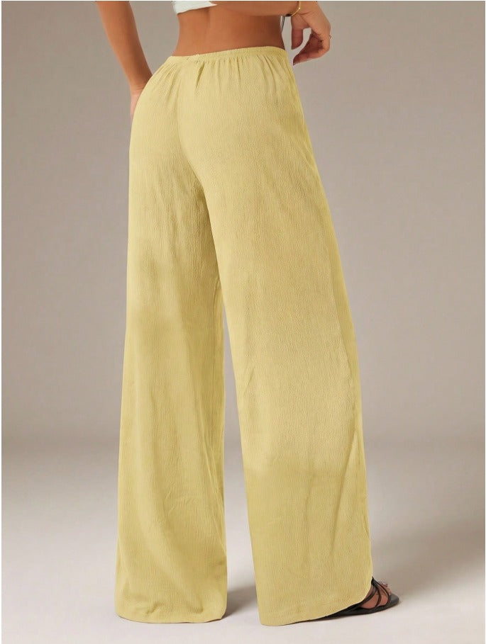 Petite Tie Waist Wide Leg Pants Women's Casual Beach & Lounge Trousers