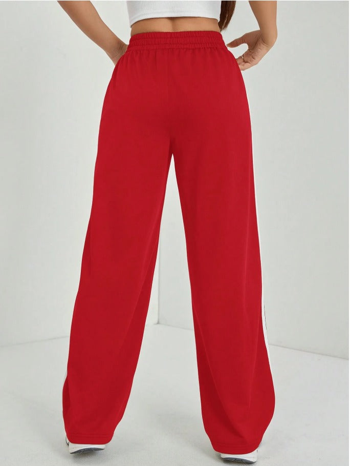 Petite Elastic Waist Wide Leg Sweatpants Women's Side Striped Casual Joggers