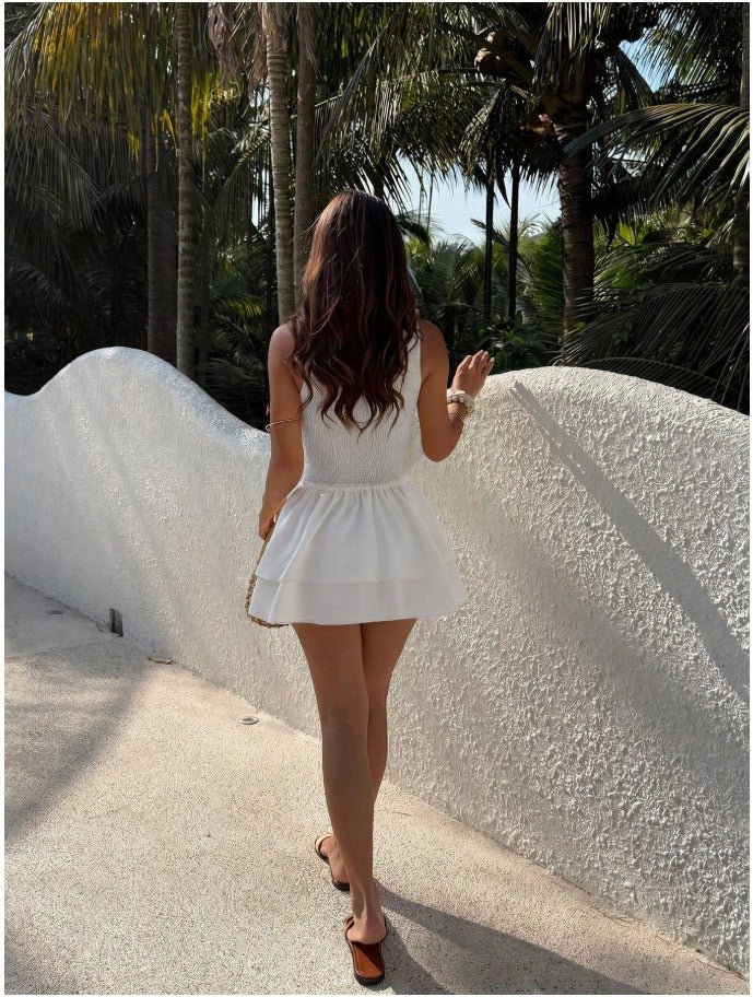A-Line Waist Cinched Mini Dress Women's Sweet Academic Style Vacation Dress - Edin London