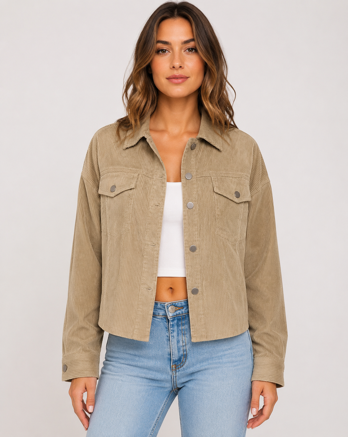 Women's Casual Corduroy Jacket Lightweight Button Up Long Sleeve Spring & Autumn Coat