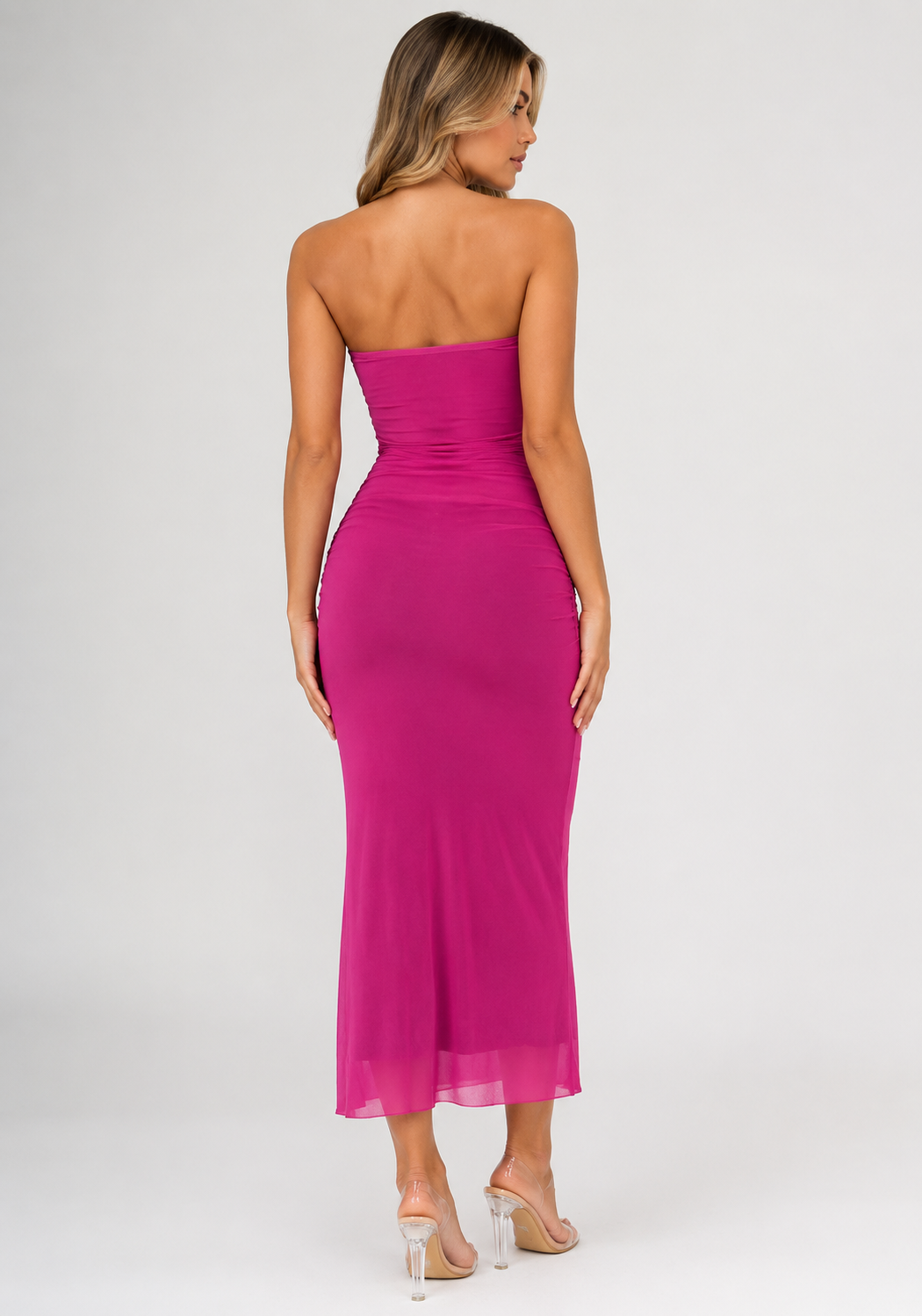 Women's Summer Party Exquisite Ombre Mesh Bandeau Body con Maxi Dress