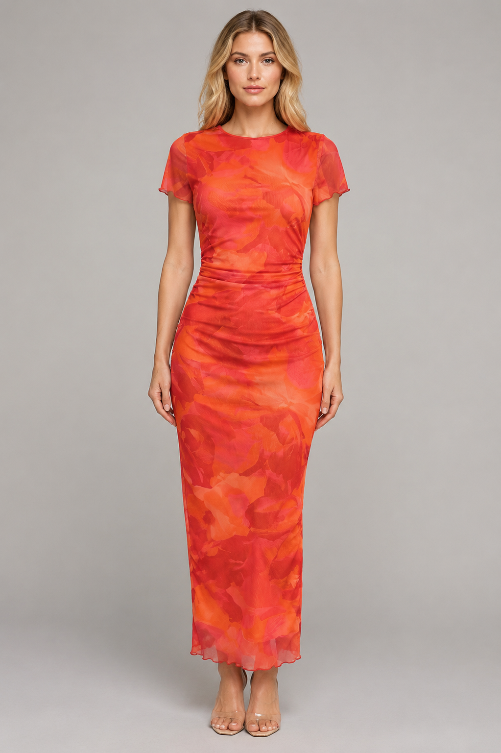 Women's Floral Print Bodycon Midi Dress – Round Neck Short Sleeve Elegant Summer Casual Dress