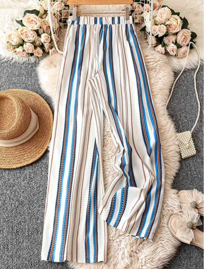 Allover Print Belted Wide Leg Pants Women's Casual Vacation Trousers - Edin London
