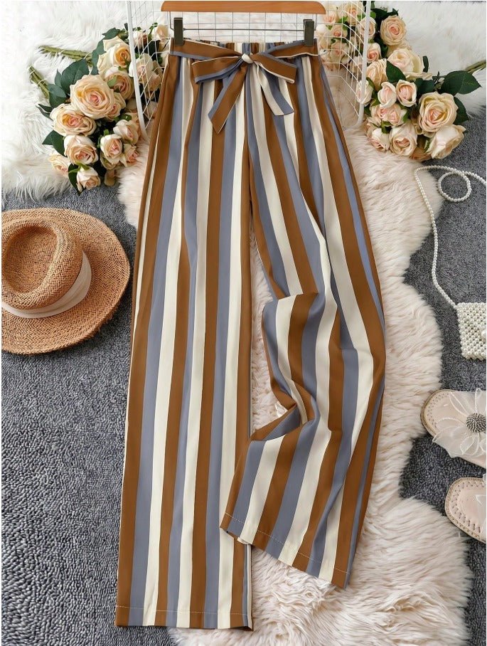 Allover Print Belted Wide Leg Pants Women's Casual Vacation Trousers - Edin London