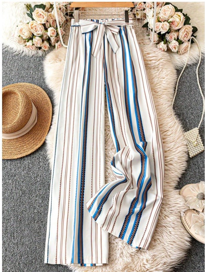 Allover Print Belted Wide Leg Pants Women's Casual Vacation Trousers - Edin London