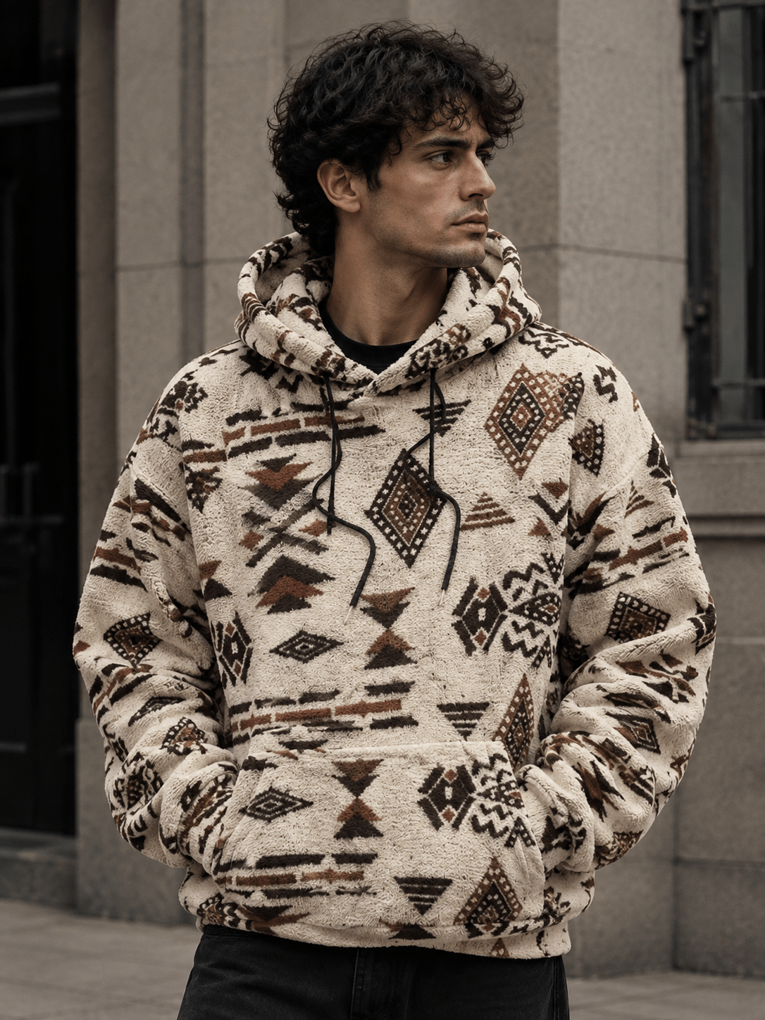 Aztec Pattern Fleece Pullover Hoodie for Men - Edin London