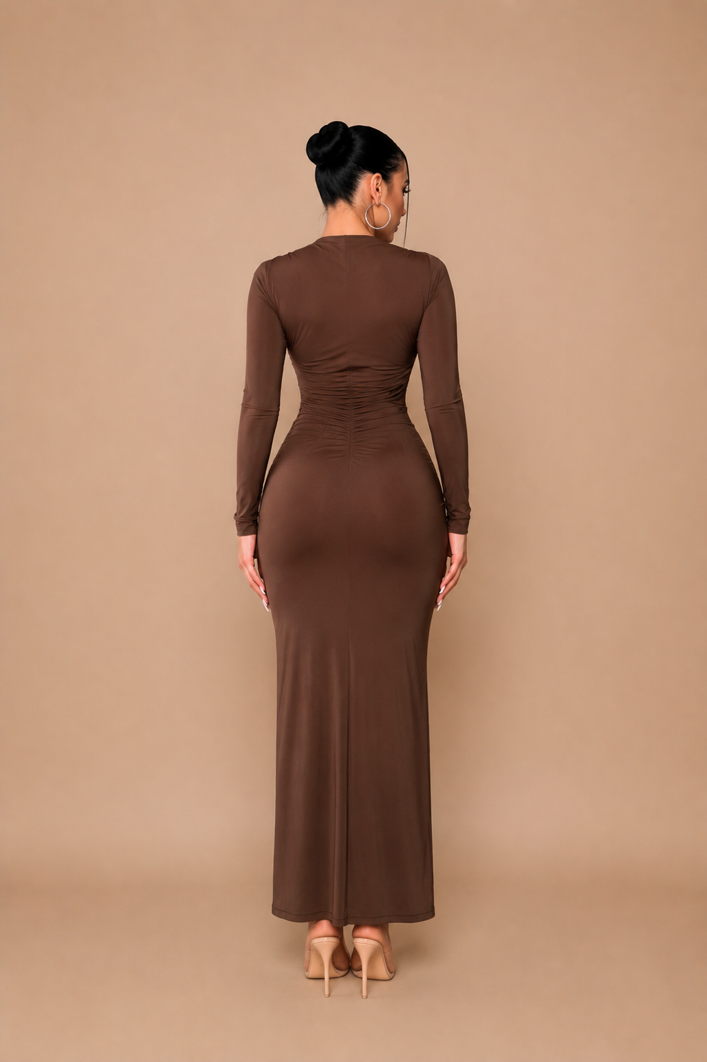 Woman's Elegant Ruched Body con Maxi Dress