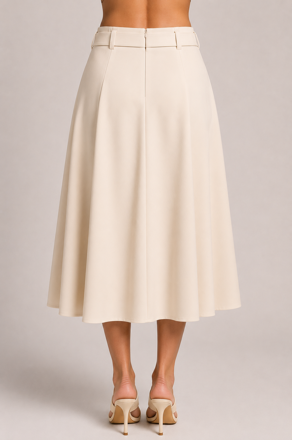 Women's Belted Pleated Midi Skirt Casual High Waist Flare A-Line Skirt for Office