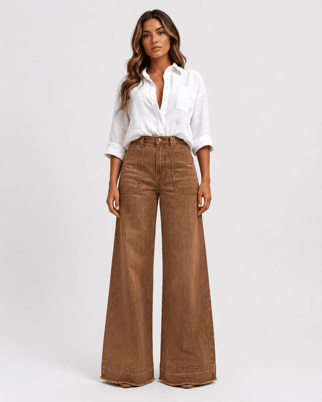 Bow Detail Wide Leg Jeans Women's Casual Loose Fit Denim Pants - Edin London