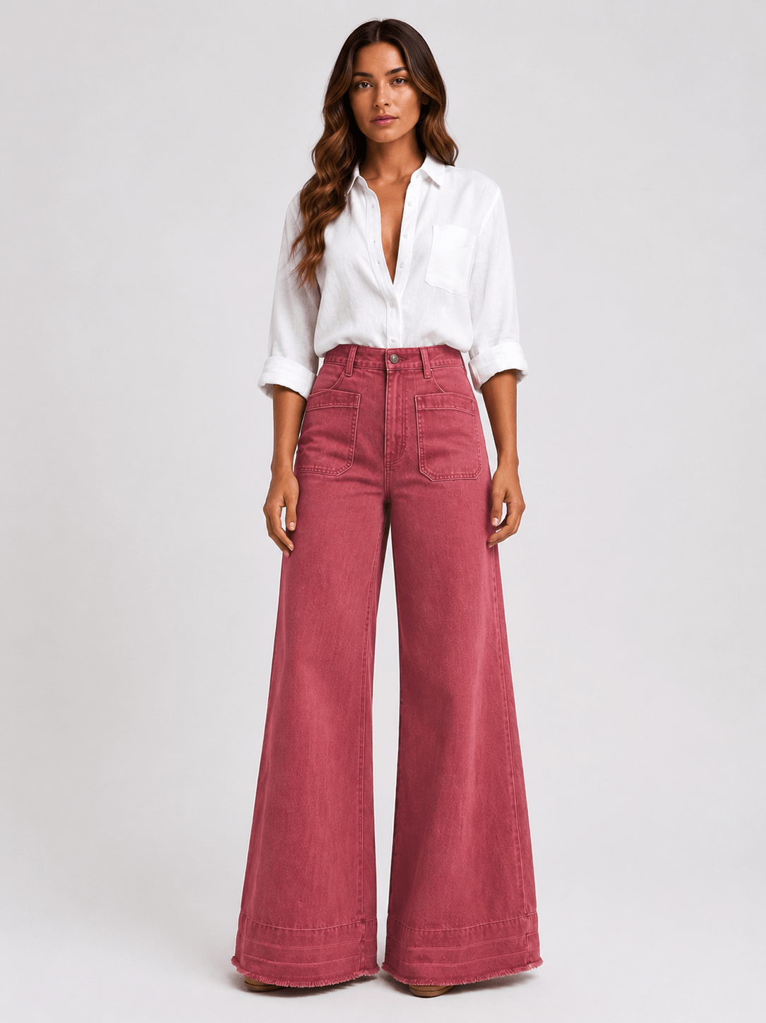 Bow Detail Wide Leg Jeans Women's Casual Loose Fit Denim Pants - Edin London