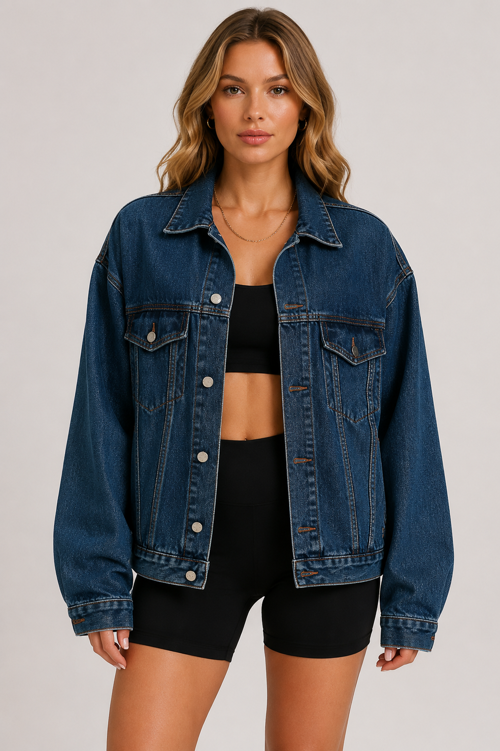 Women's Oversized Loose Fit Denim Jacket Casual Button Up Long Sleeve Denim Coat with Front Pockets