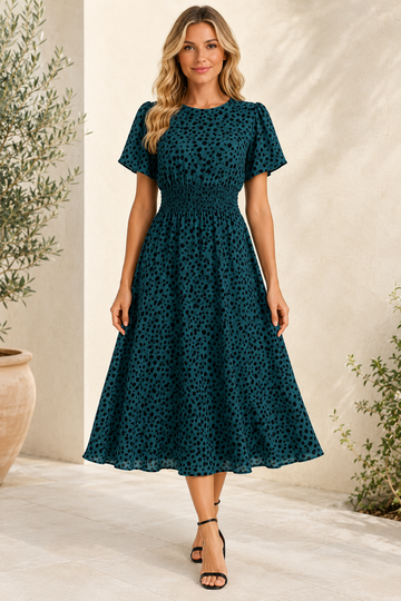 Women's Floral Print Maxi Dress – Elegant Short Sleeve Round Neck Tie Waist Summer Holiday Dress