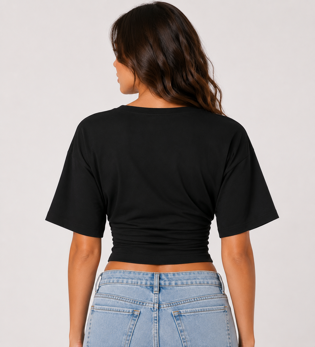 Women's V-Neck Pleated Waist Slim Fit Blouse Casual Summer Fashion Top