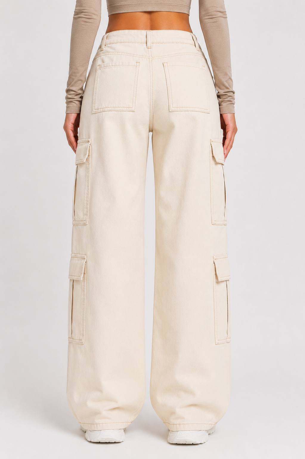 Women's Wide Leg Cargo Jeans High Waist Pocketed Utility Denim Pants