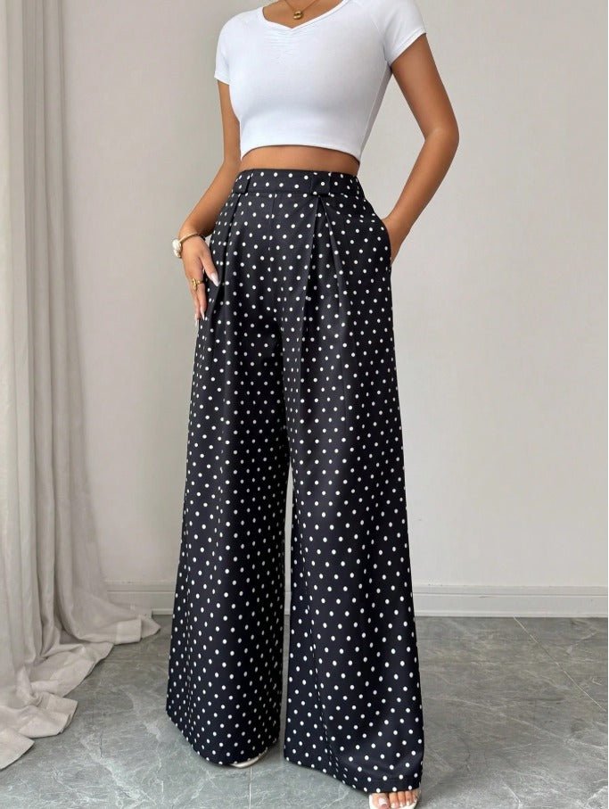 Casual Striped Wide Leg Pants Women's Pinstripe Smart Casual Trousers - Edin London