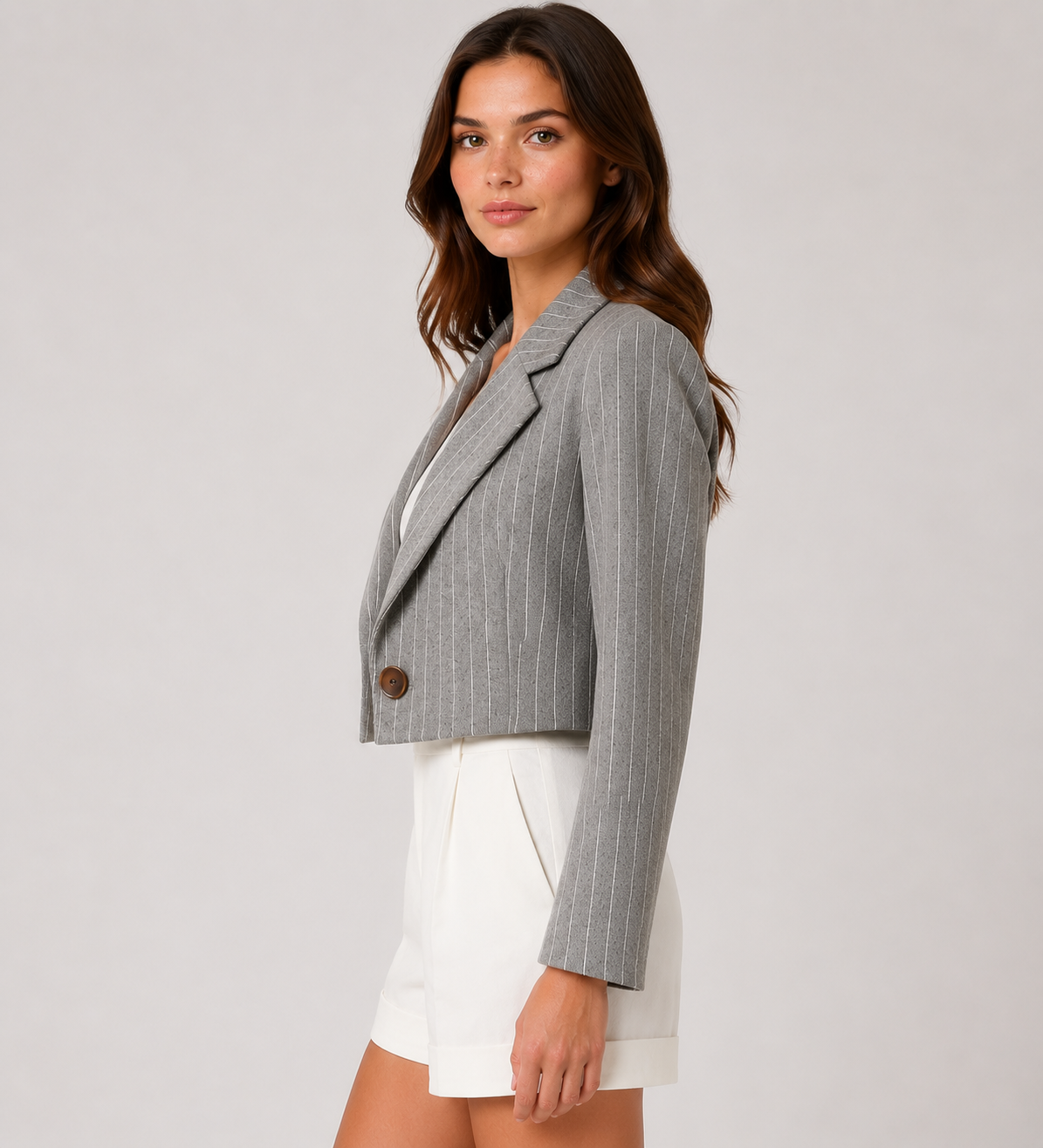 Women's Cropped Striped Blazer Chic Office Casual Long Sleeve Tailored Jacket