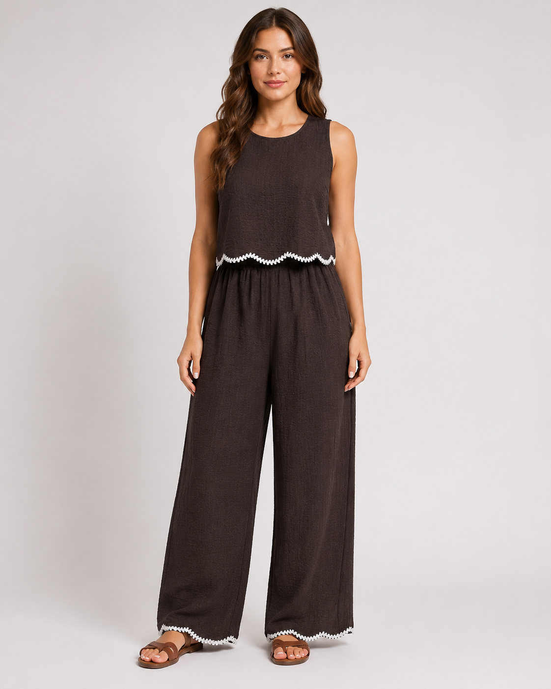 Women's Sleeveless Tank Top & Wide Leg Trousers Co-Ord Set Casual Two Piece Lounge & Travel Outfit