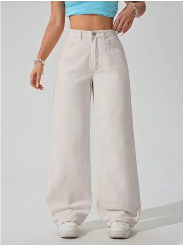 Color Pocket Wide Leg Jeans Women's Casual Loose Fit Denim - Edin London