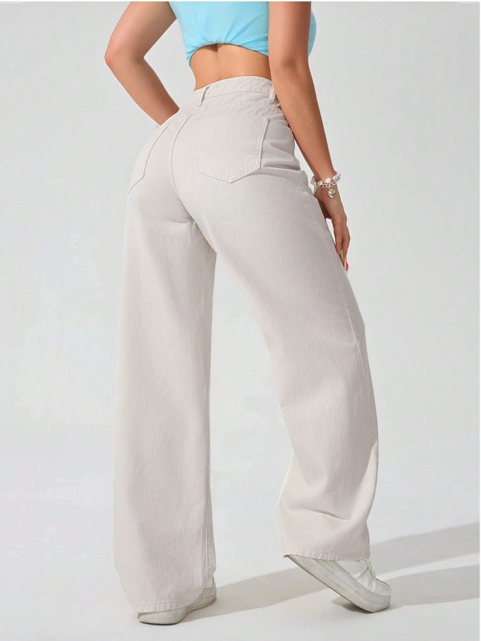Color Pocket Wide Leg Jeans Women's Casual Loose Fit Denim - Edin London