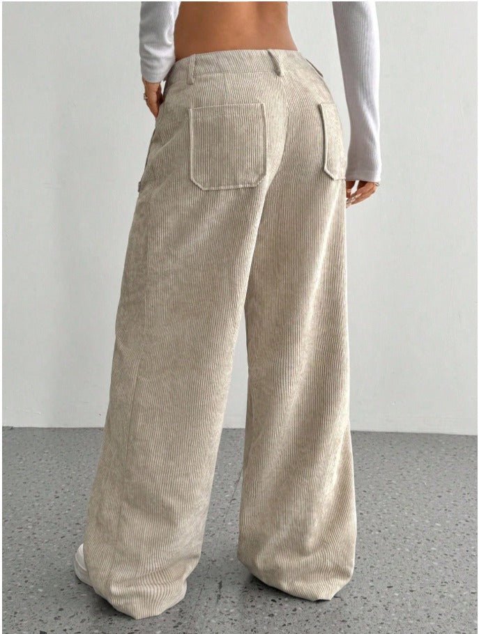 Corduroy Casual Loose Straight Pants Women's Autumn/Winter Trousers - Edin London