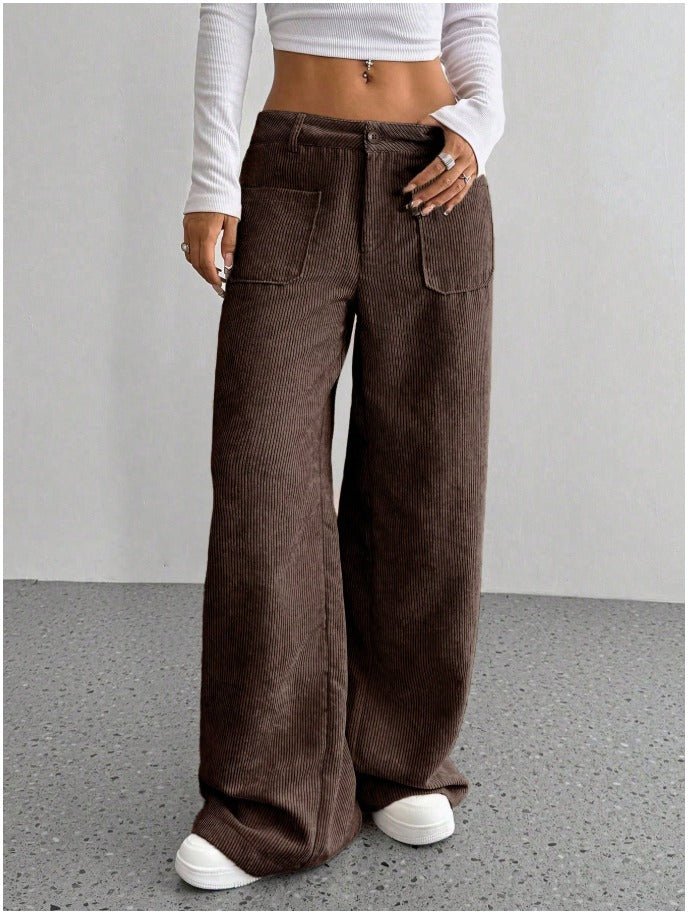 Corduroy Casual Loose Straight Pants Women's Autumn/Winter Trousers - Edin London