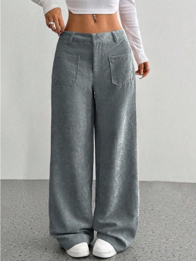 Corduroy Casual Loose Straight Pants Women's Autumn/Winter Trousers - Edin London