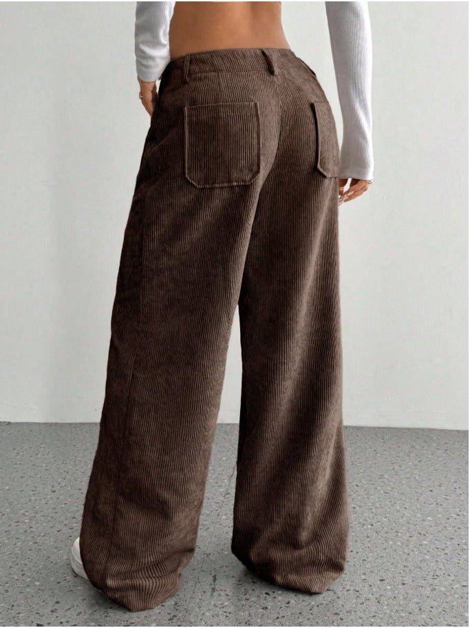 Corduroy Casual Loose Straight Pants Women's Autumn/Winter Trousers - Edin London