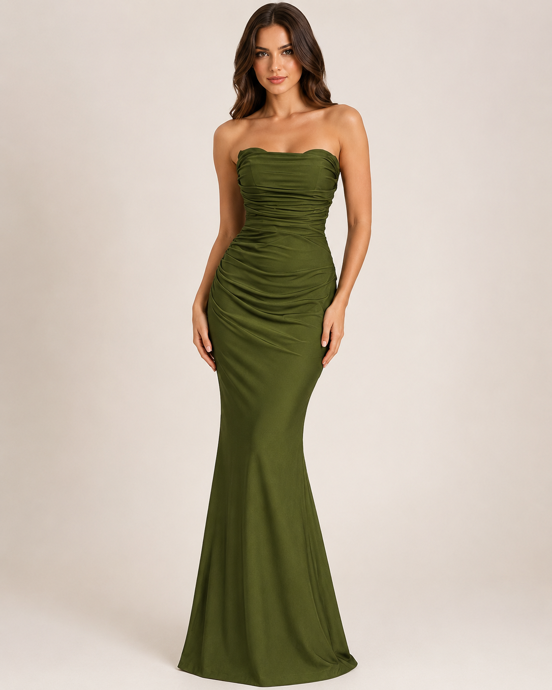 Strapless Woman's Ruffle Mermaid Maxi Evening Dress Elegant Formal Gown for Prom, Weddings & Gala Events