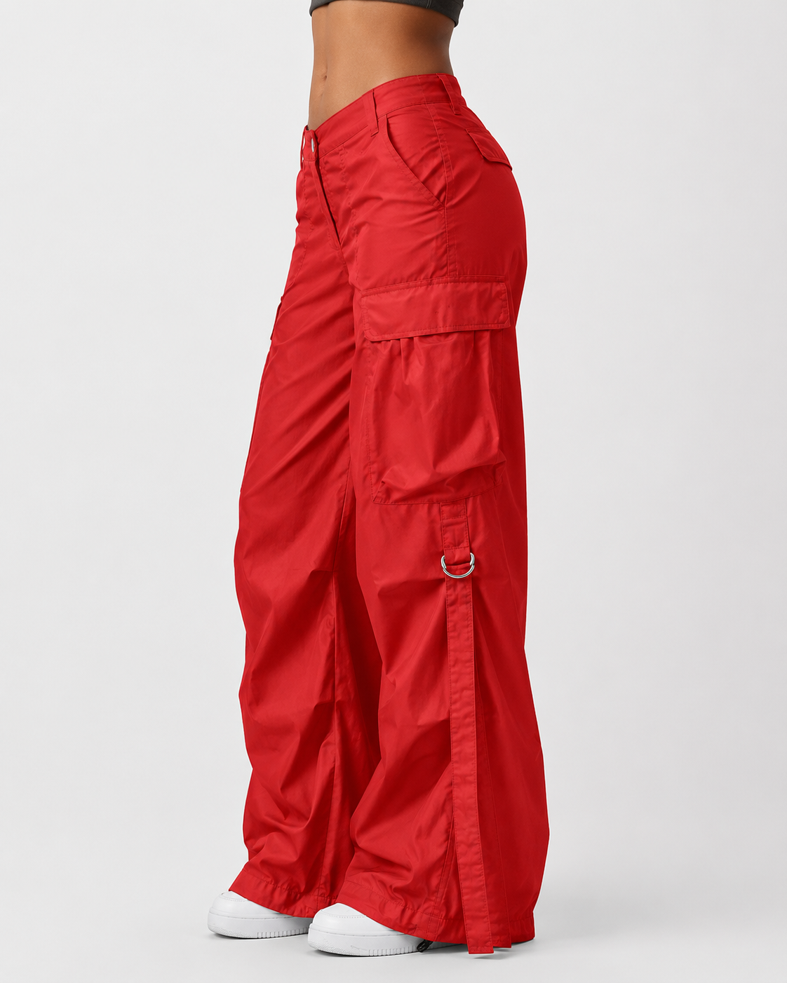 Women's Wide Leg Streetwear Pants High Waist Curved Pocket Casual Cargo Trousers