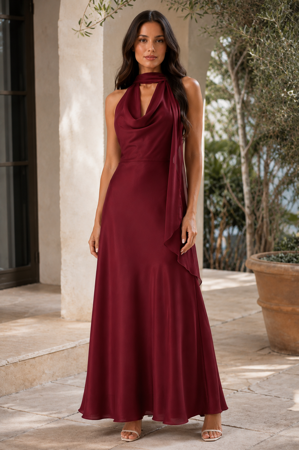 Women's Polka Dot Halter Maxi Dress Elegant Backless Tie Back Prom, Wedding Guest & Summer Occasion Dress