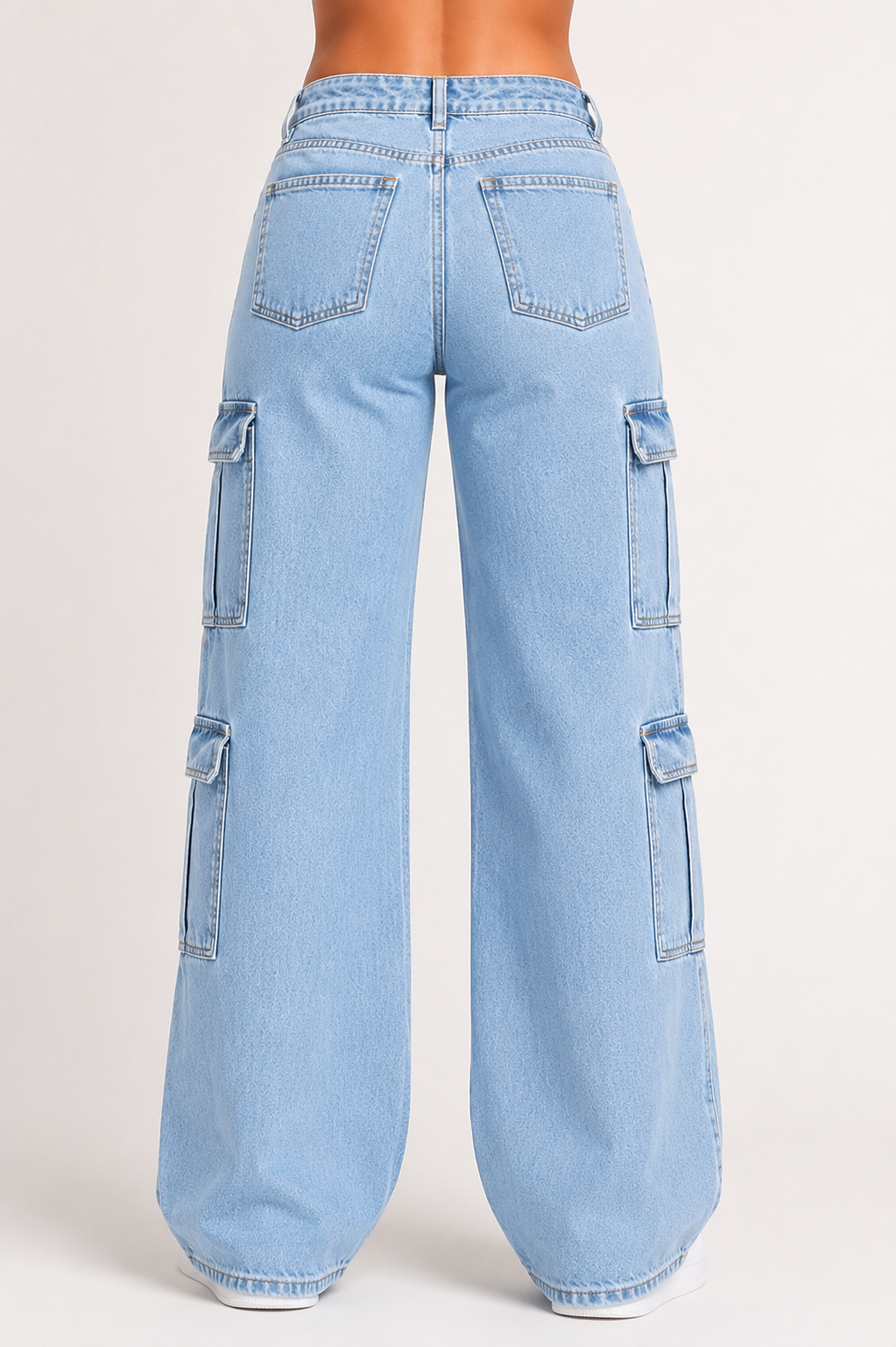Women's Wide Leg Cargo Jeans High Waist Pocketed Utility Denim Pants