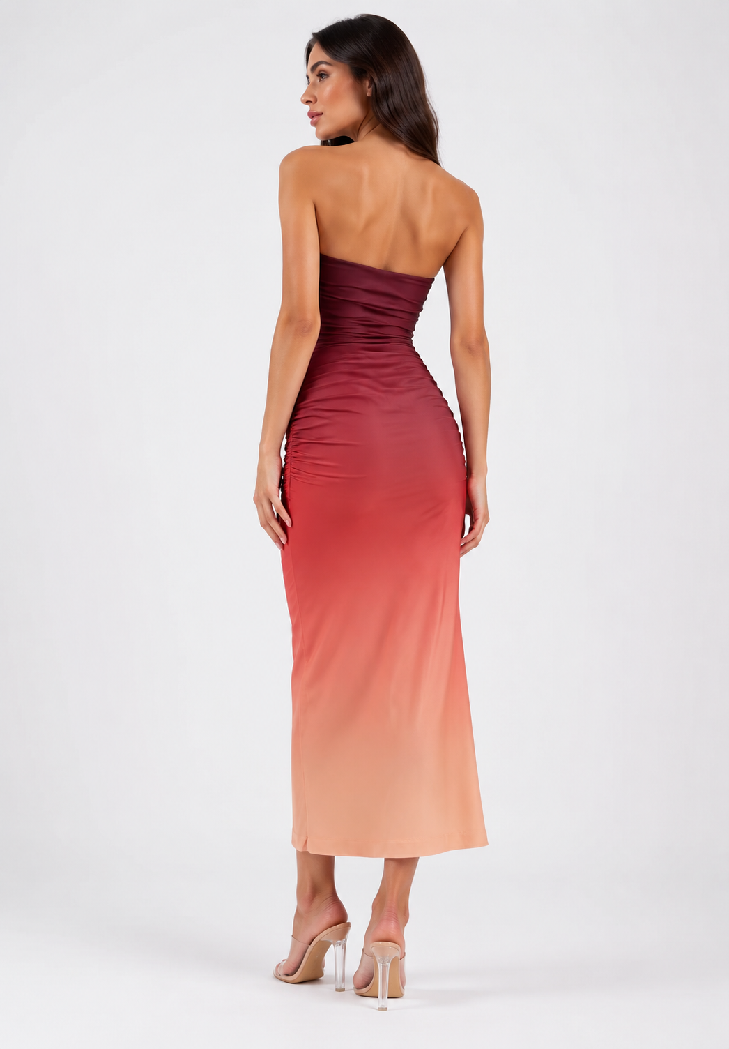 Women's Summer Party Exquisite Ombre Mesh Bandeau Body con Maxi Dress
