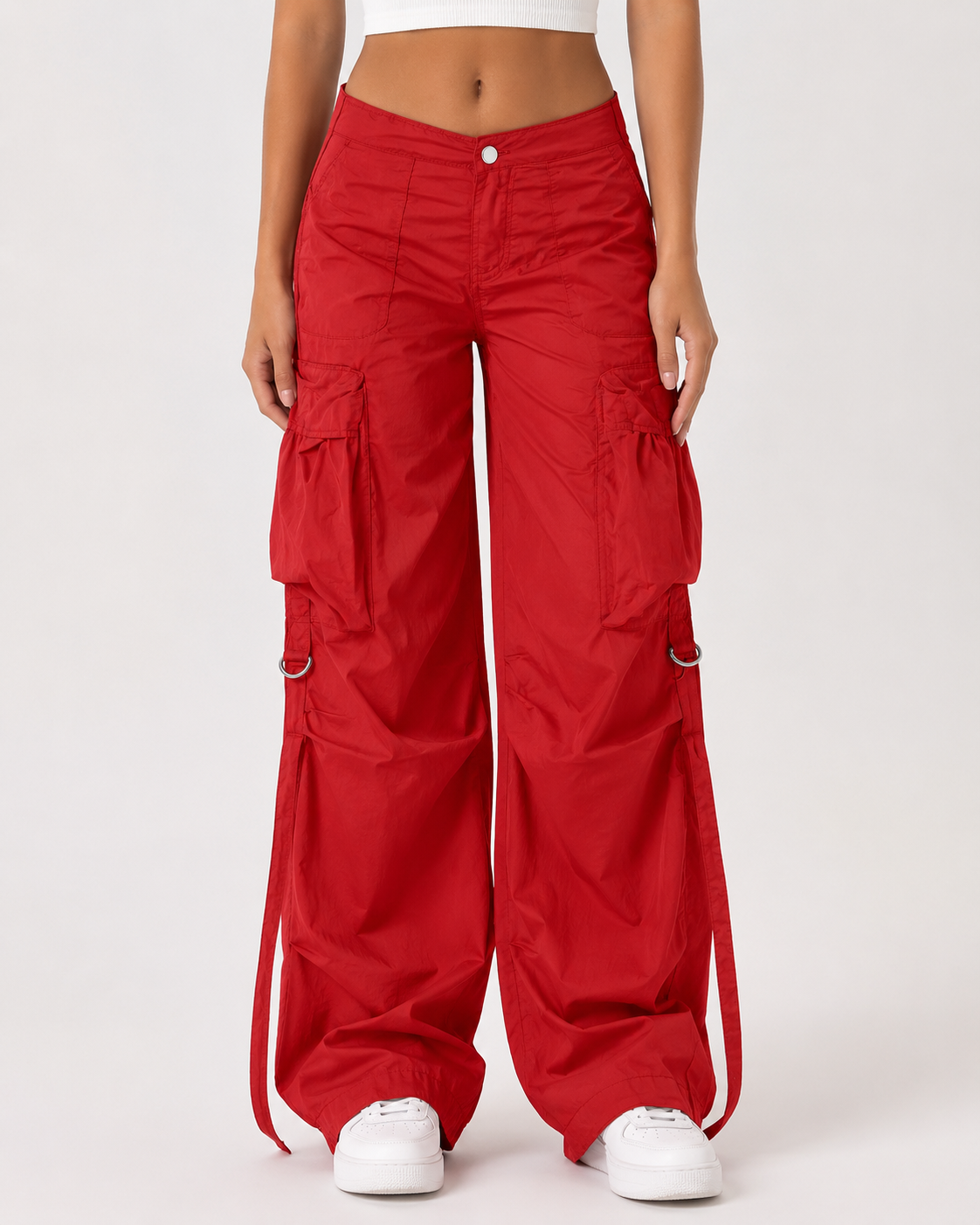 Women's Wide Leg Streetwear Pants High Waist Curved Pocket Casual Cargo Trousers