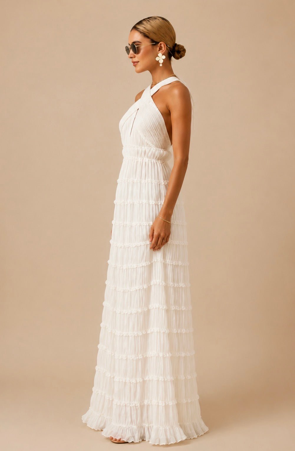 Edin London | Elegant Woman's Pleated Halter Maxi Dress - Edin London