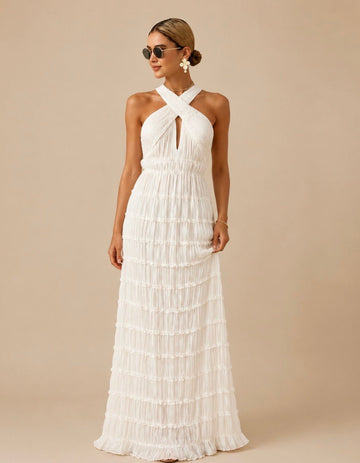 Edin London | Elegant Woman's Pleated Halter Maxi Dress - Edin London