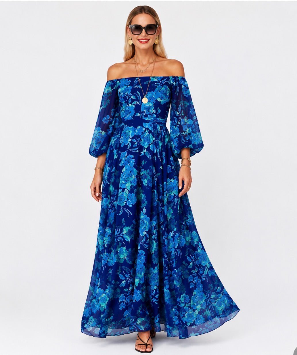 Edin London | Women’s Floral Lantern Sleeve High-Waist Maxi Dress - Edin London