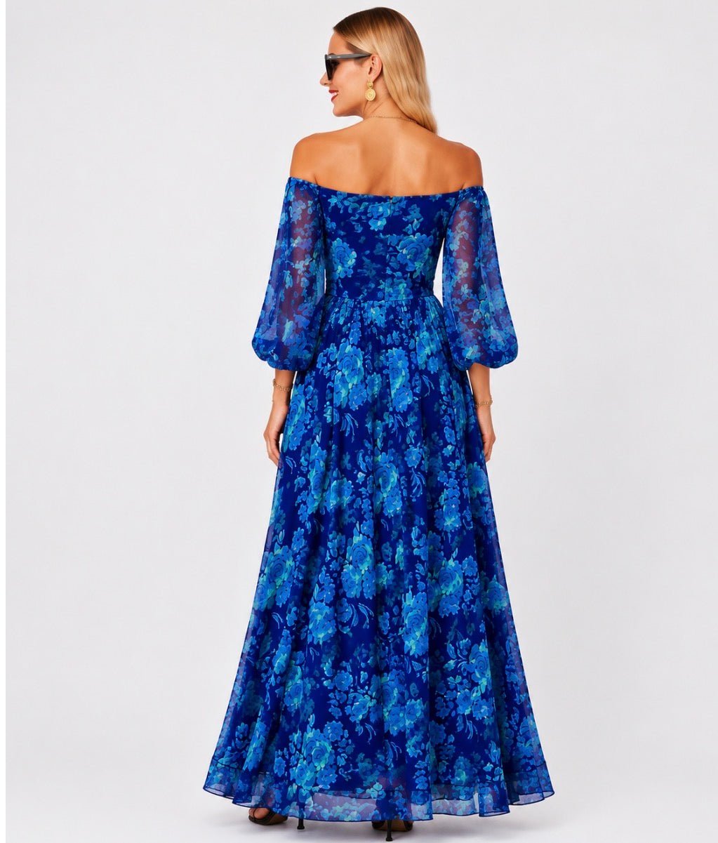 Edin London | Women’s Floral Lantern Sleeve High-Waist Maxi Dress - Edin London