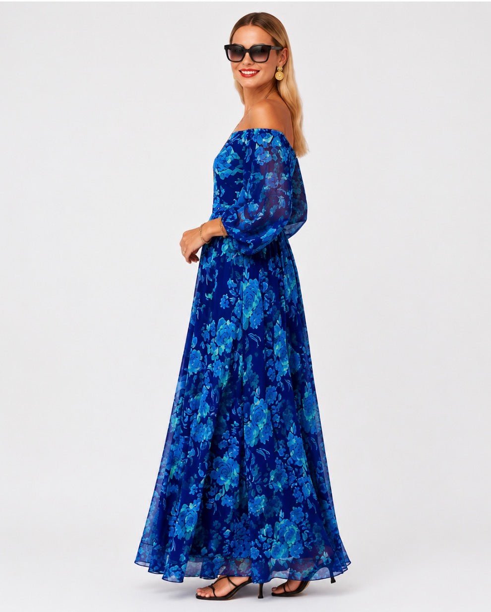 Edin London | Women’s Floral Lantern Sleeve High-Waist Maxi Dress - Edin London