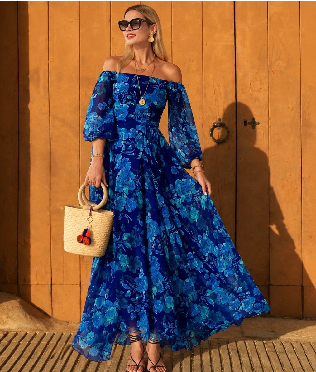 Edin London | Women’s Floral Lantern Sleeve High-Waist Maxi Dress - Edin London