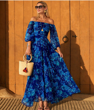 Edin London | Women’s Floral Lantern Sleeve High-Waist Maxi Dress - Edin London
