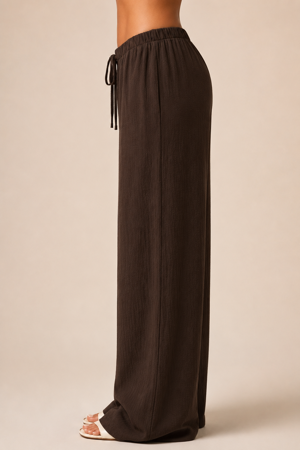 Women's Linen Blend Straight Leg Trousers High Waist Tie Up Casual Summer Pants