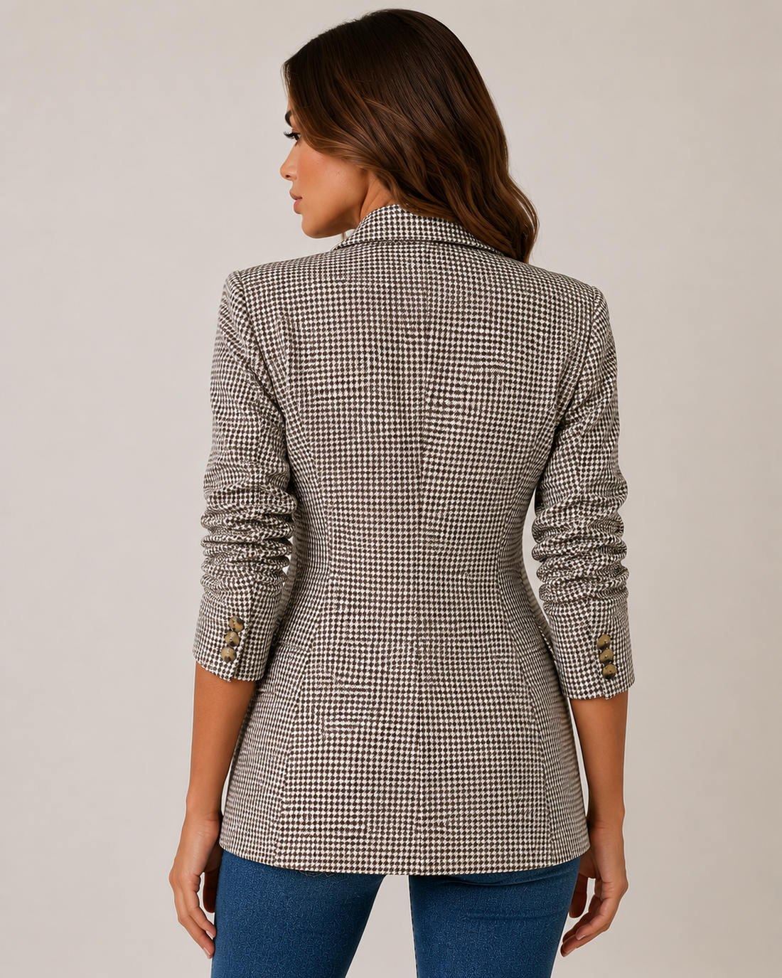 Women's Oversized Plaid Double Breasted Blazer Classic Long Sleeve Business Casual Jacket