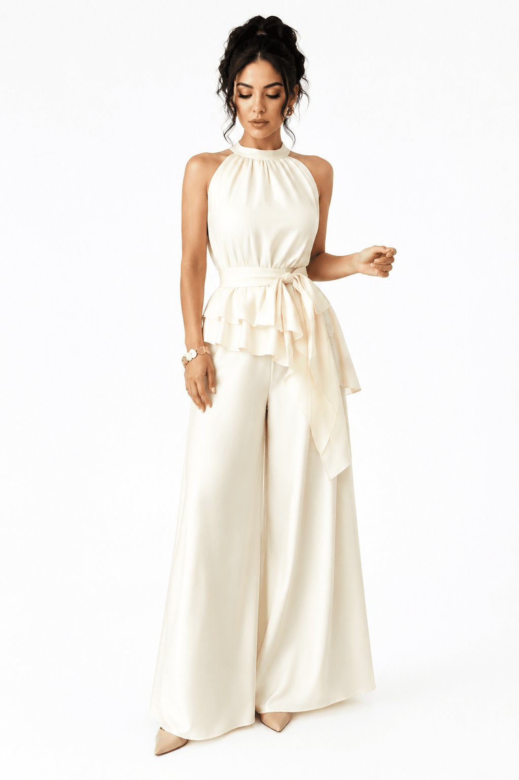 Elegant Sleeveless Halter Wide-Leg Pants Set - Edin London