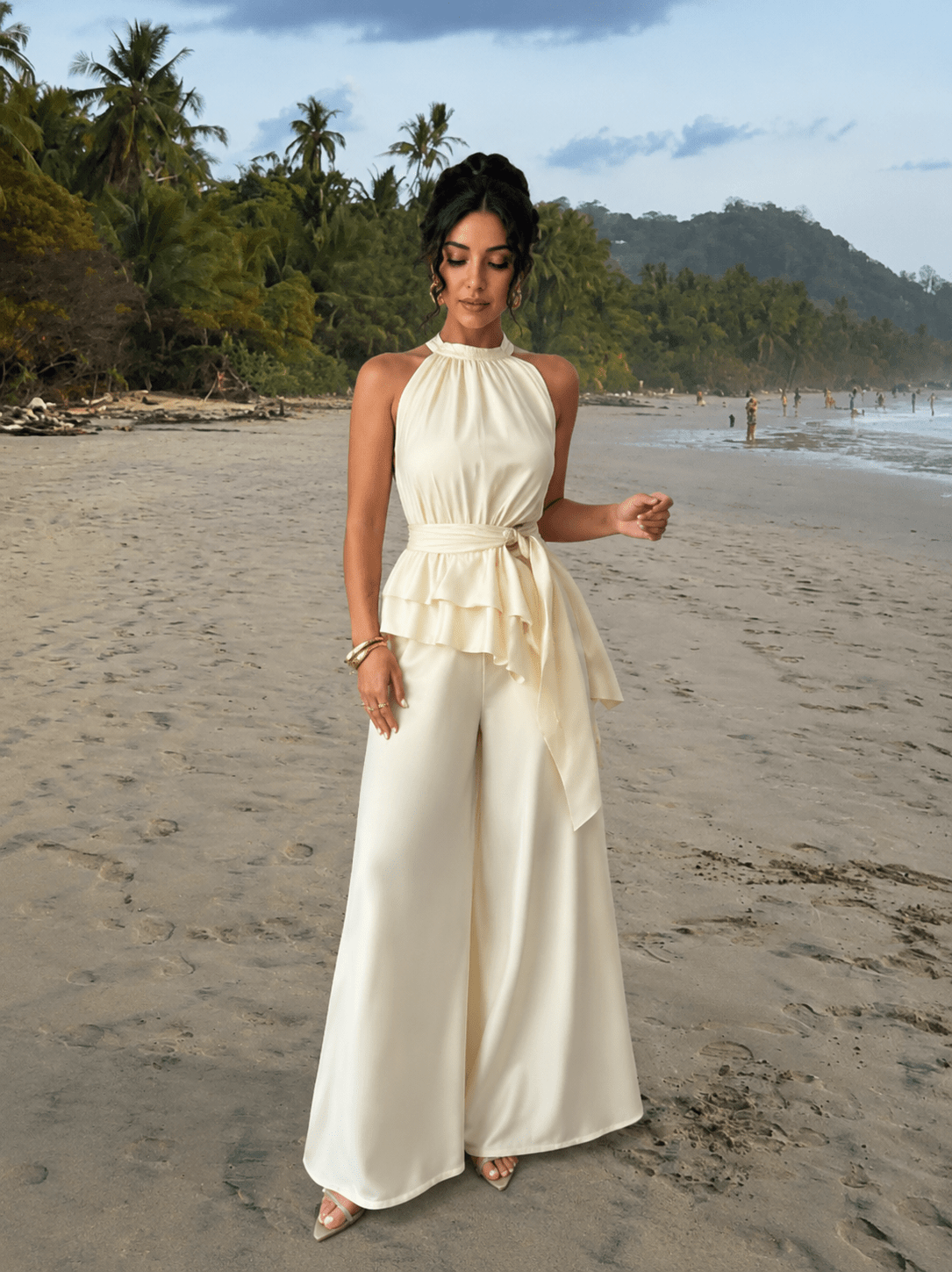 Elegant Sleeveless Halter Wide-Leg Pants Set - Edin London