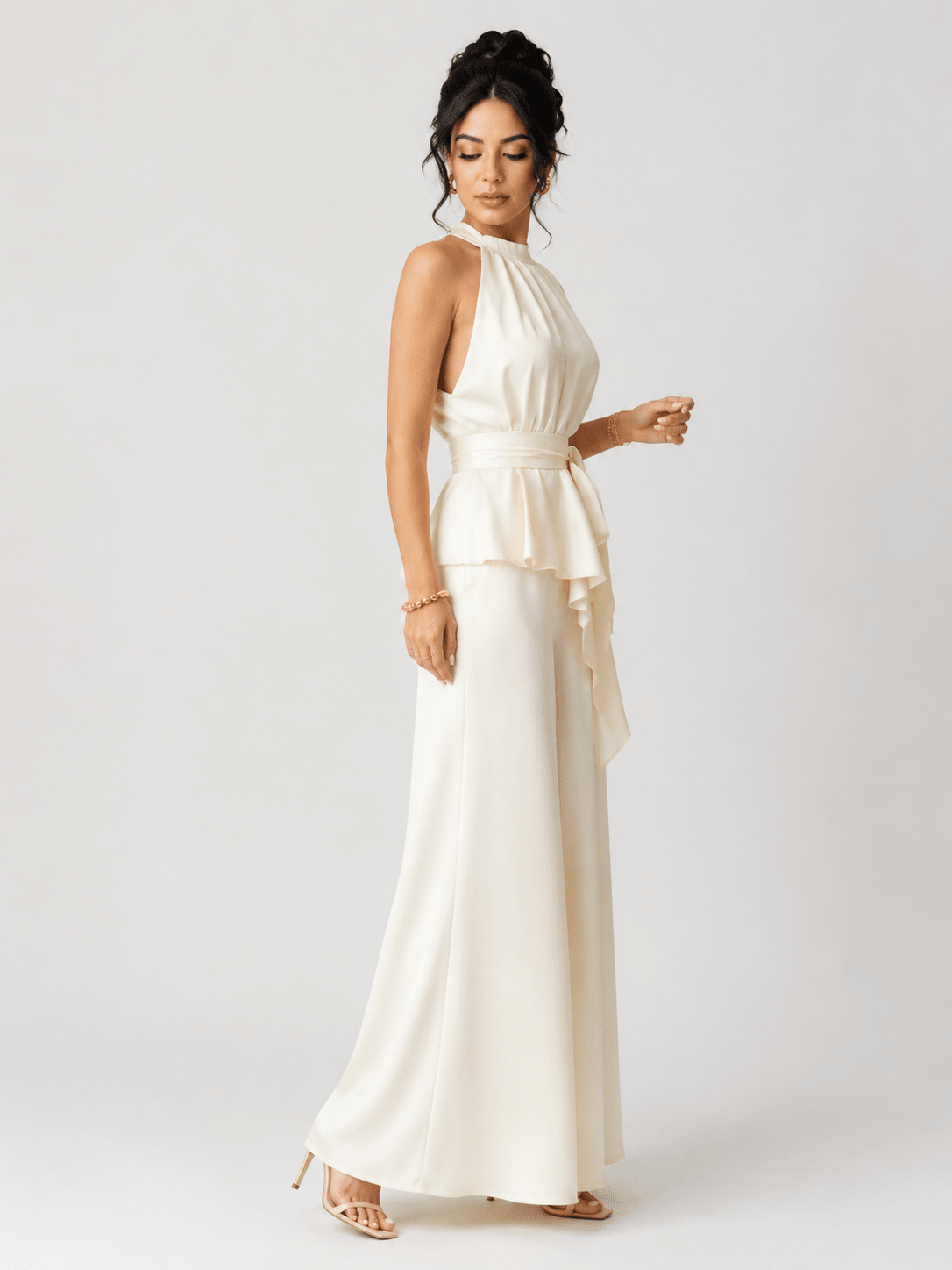 Elegant Sleeveless Halter Wide-Leg Pants Set - Edin London