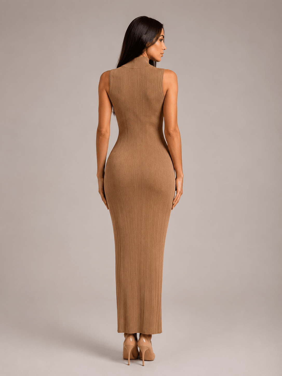 European & American Knitted High Neck Sleeveless Bodycon - Edin London