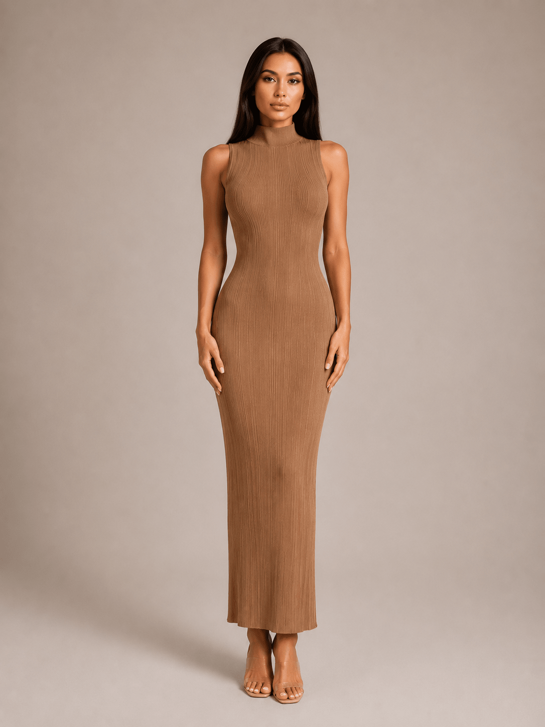European & American Knitted High Neck Sleeveless Bodycon - Edin London