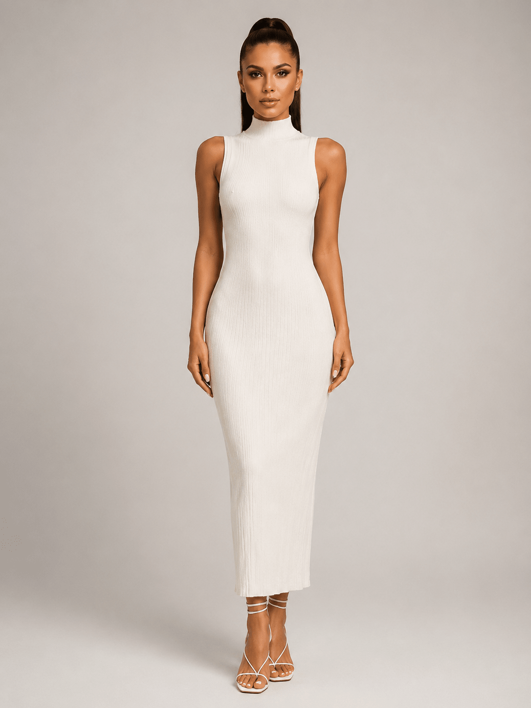 European & American Knitted High Neck Sleeveless Bodycon - Edin London