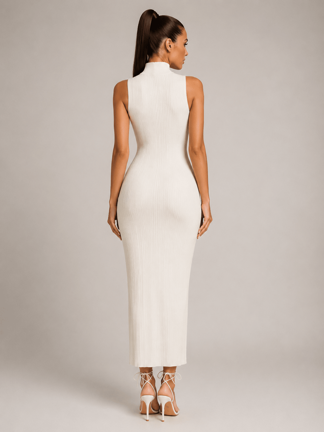 European & American Knitted High Neck Sleeveless Bodycon - Edin London